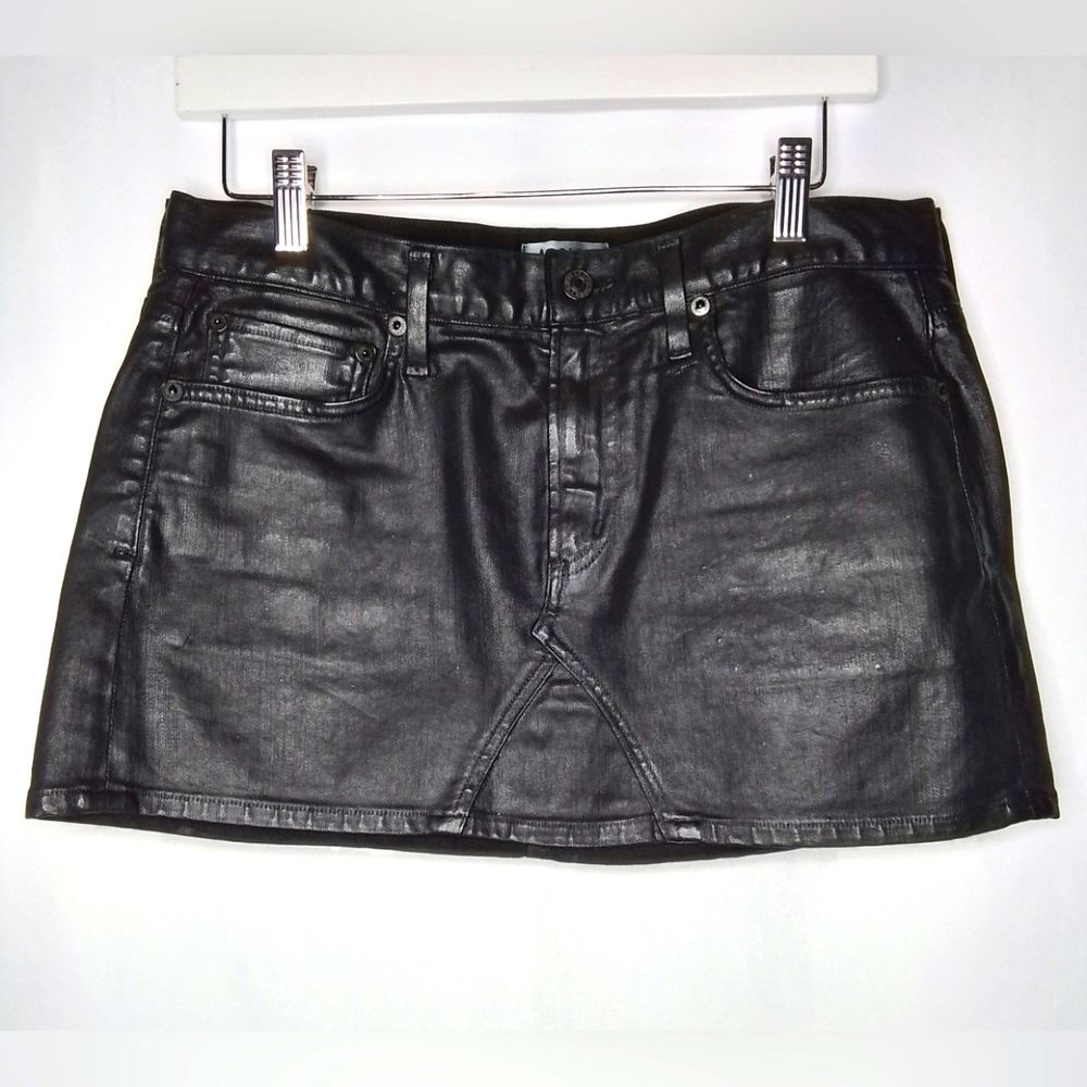 AGOLDE BLACK FAUX LEATHER MINI SKIRT